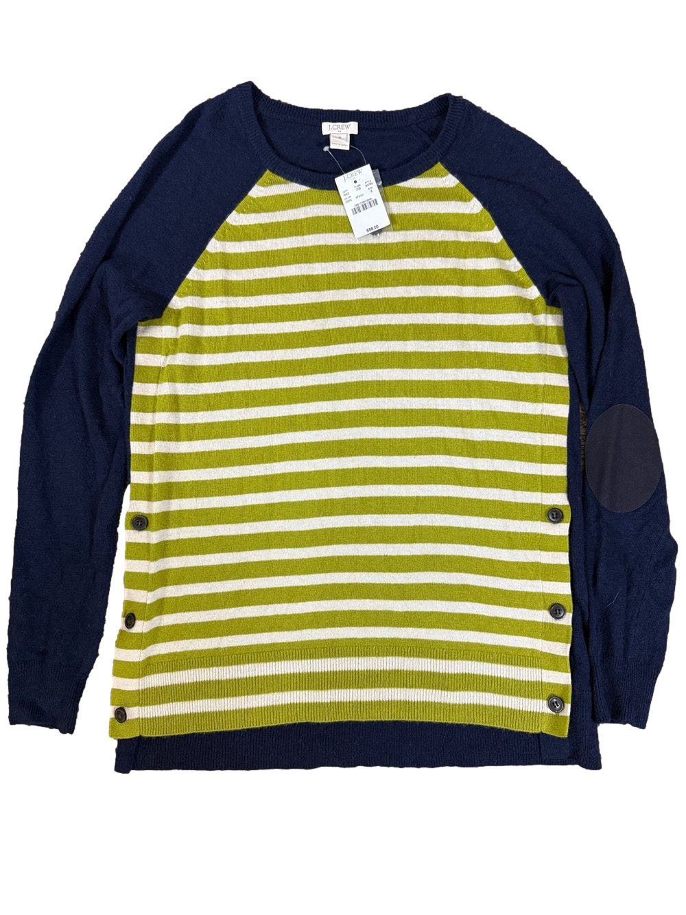 J. Crew Navy Raglan Sleeve Striped Sweater with Lime & White SKU1549